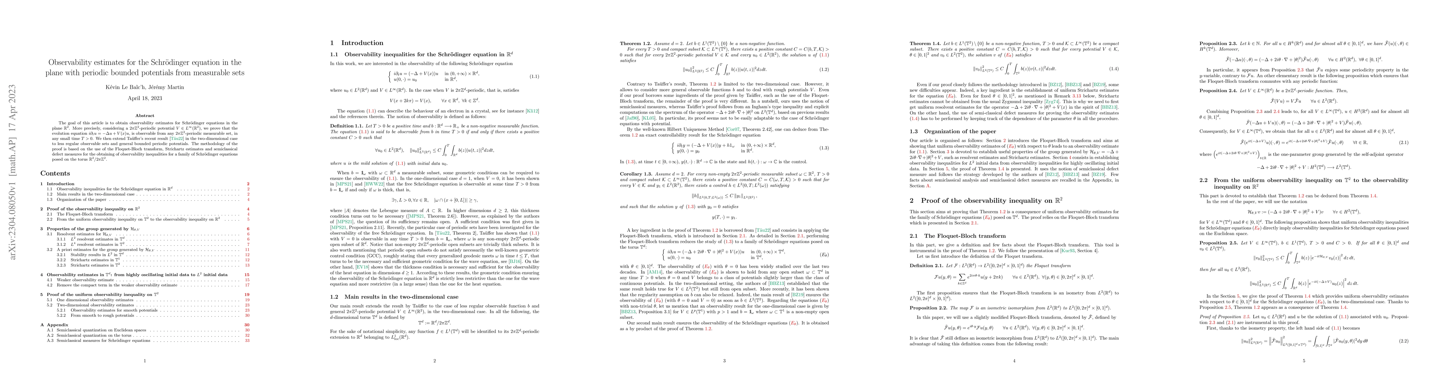 Thumbnail for Observability estimates for the Schr{\"o}dinger equation in the plane
  with periodic bounded potentials from measurable sets