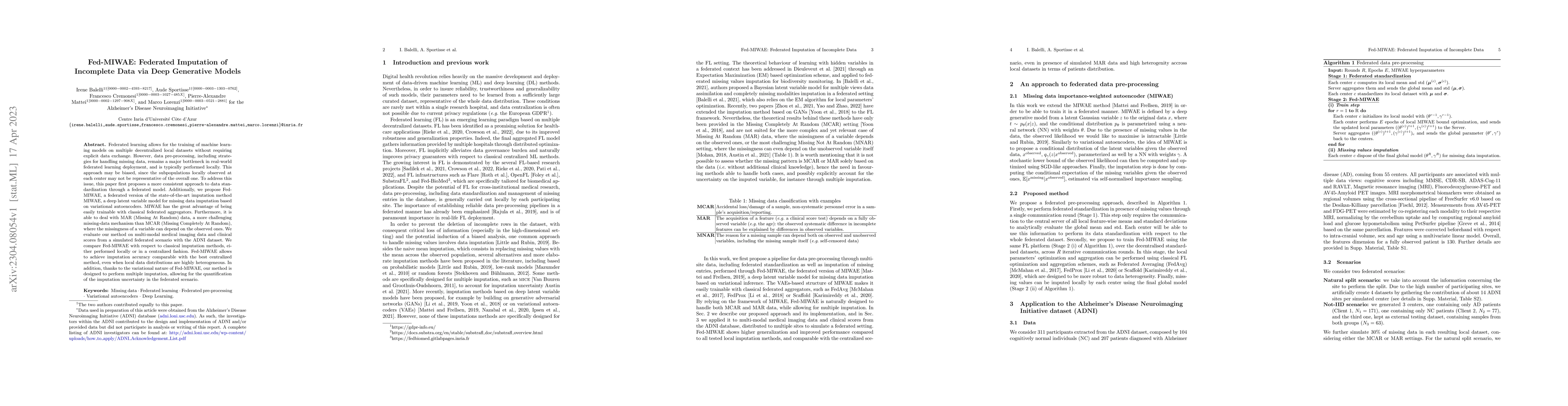Thumbnail for Fed-MIWAE: Federated Imputation of Incomplete Data via Deep Generative
  Models