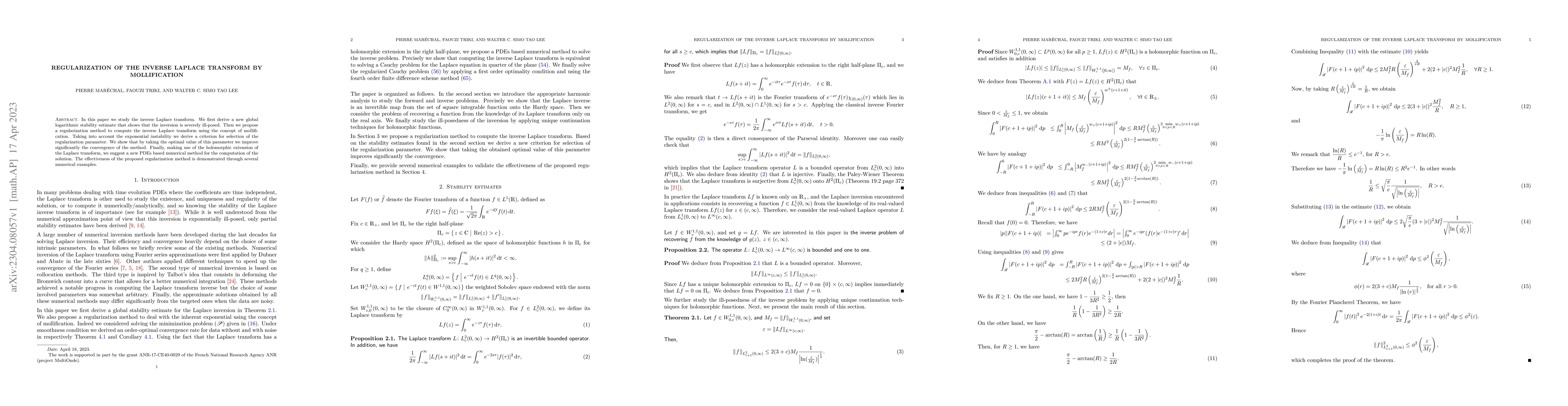 Thumbnail for Regularization of the inverse Laplace transform by Mollification