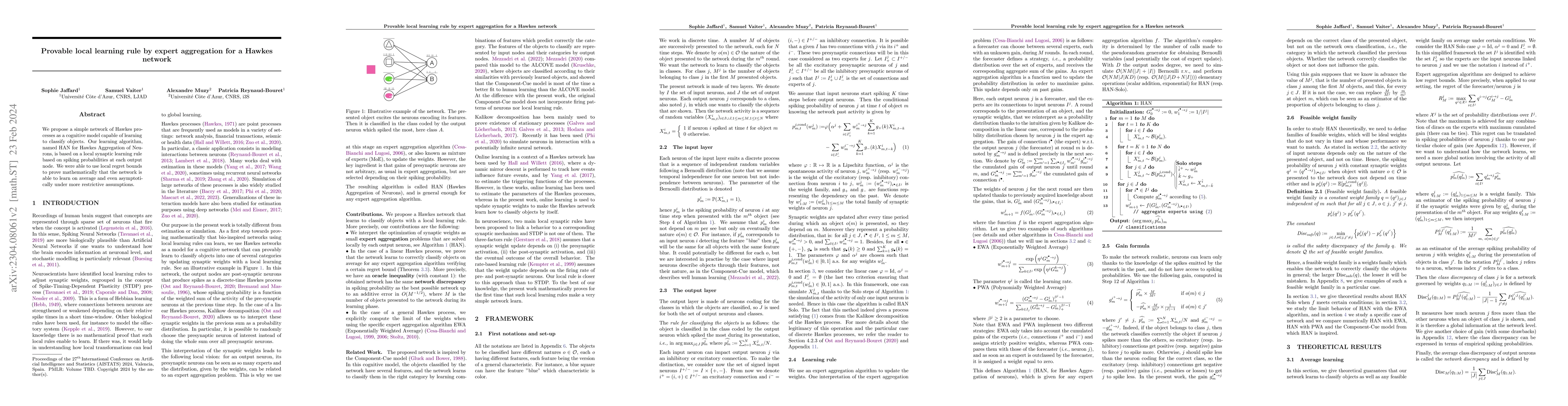 Thumbnail for Provable local learning rule by expert aggregation for a Hawkes network