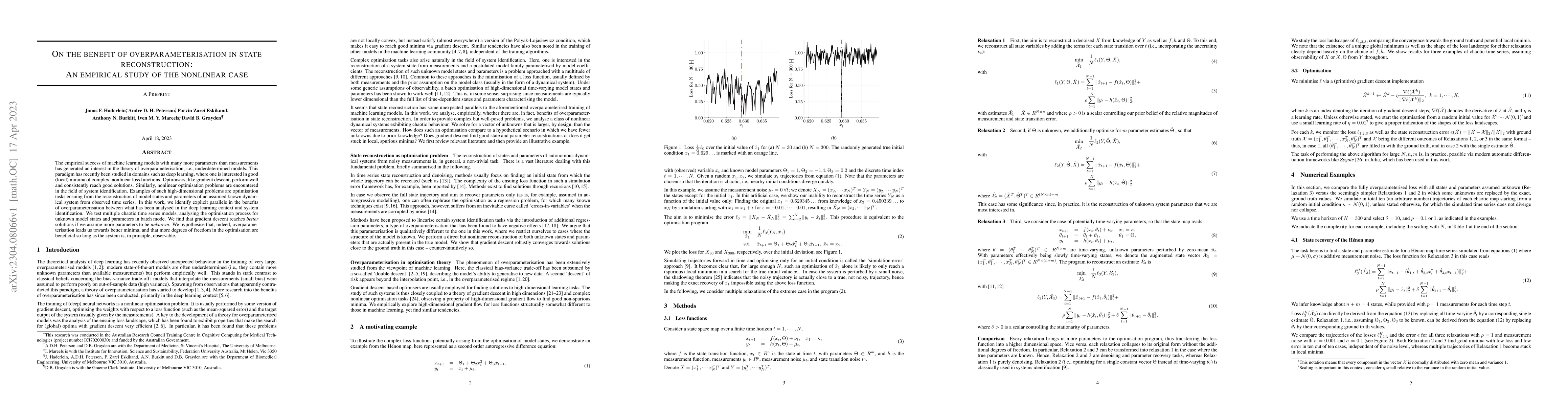 Thumbnail for On the benefit of overparameterisation in state reconstruction: An
  empirical study of the nonlinear case