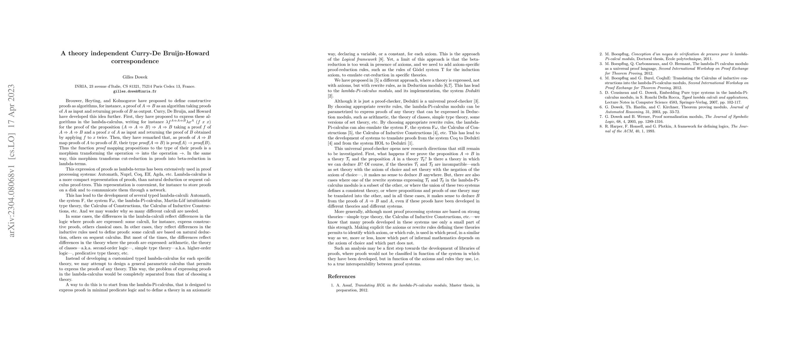 Thumbnail for A theory independent Curry-De Bruijn-Howard correspondence