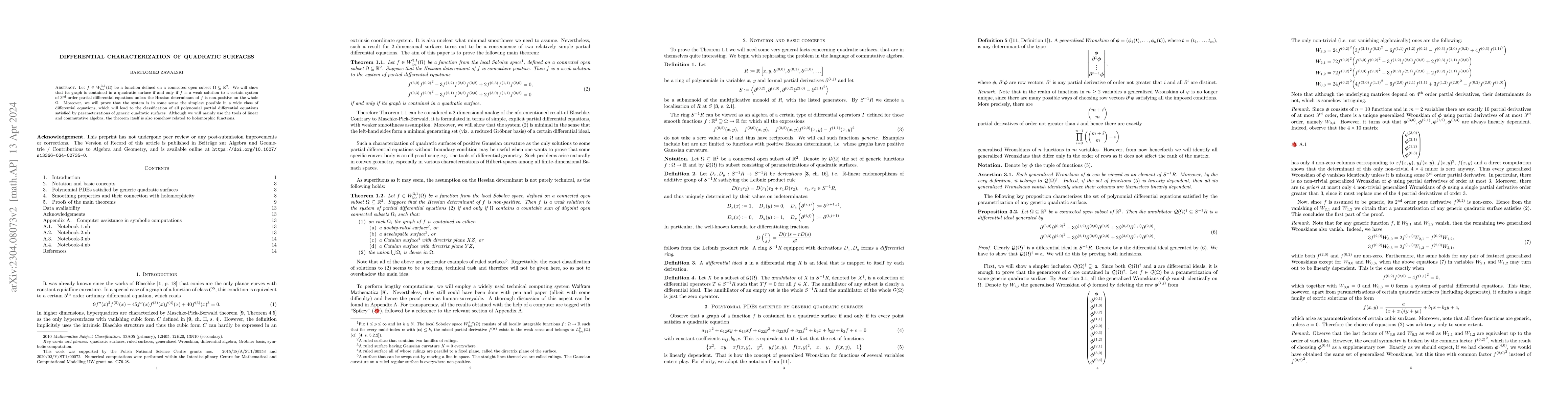 Thumbnail for Differential characterization of quadratic surfaces