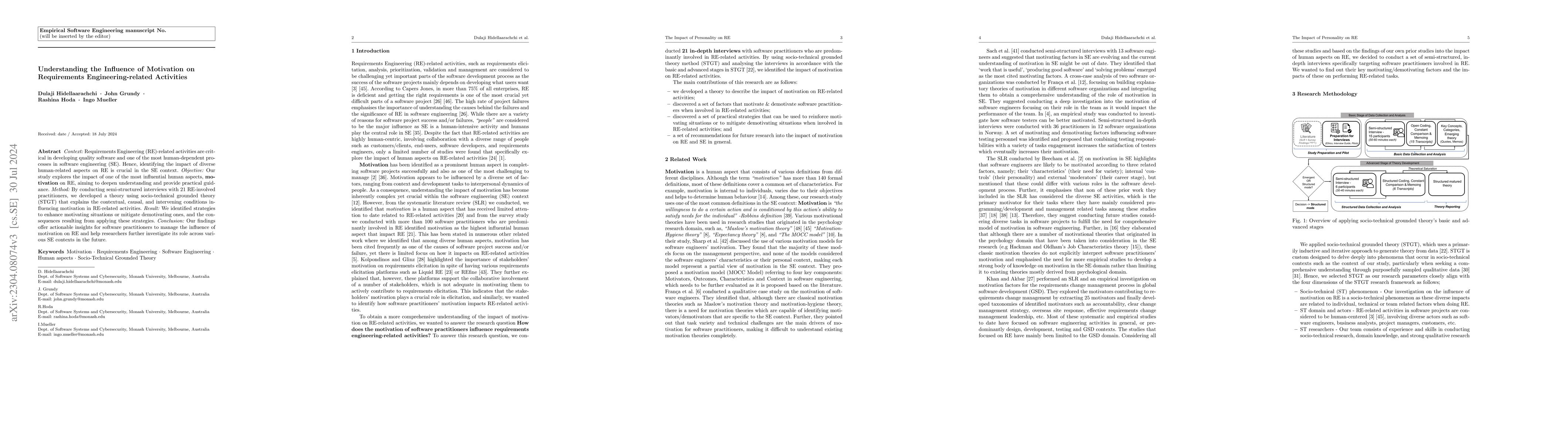 Thumbnail for Understanding the Influence of Motivation on Requirements
  Engineering-related Activities