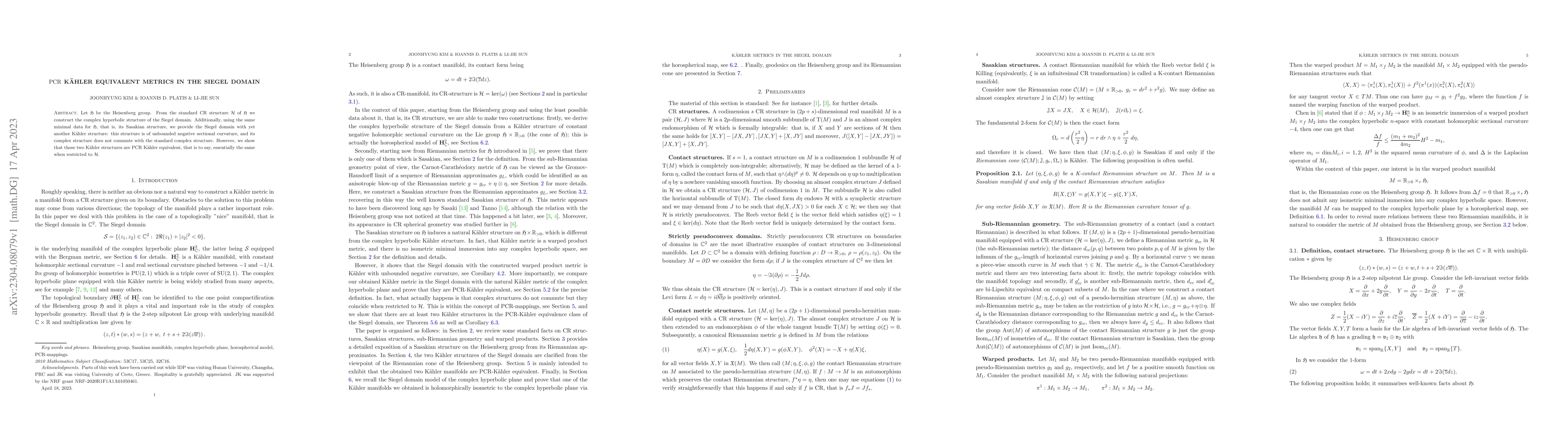 Thumbnail for PCR-K\"ahler equivalent metrics in the Siegel domain