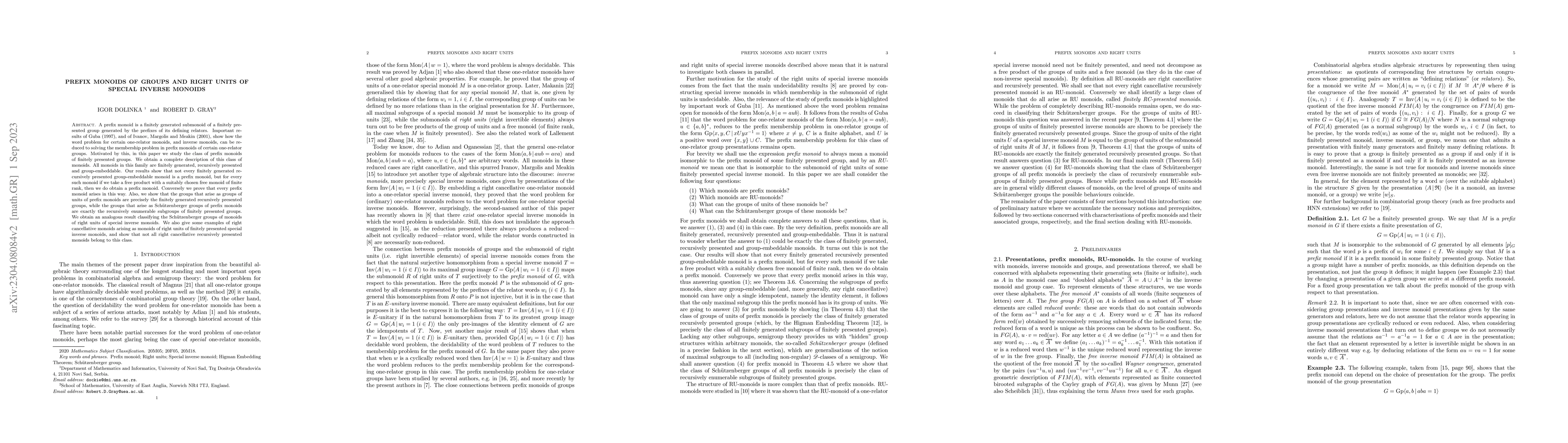 Thumbnail for Prefix monoids of groups and right units of special inverse monoids