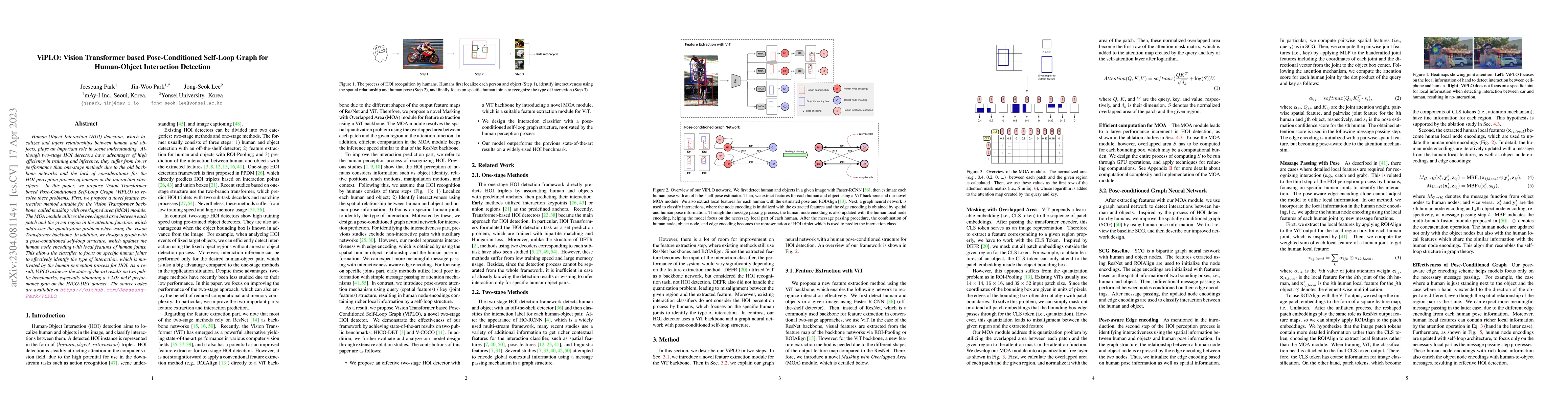 Thumbnail for ViPLO: Vision Transformer based Pose-Conditioned Self-Loop Graph for
  Human-Object Interaction Detection