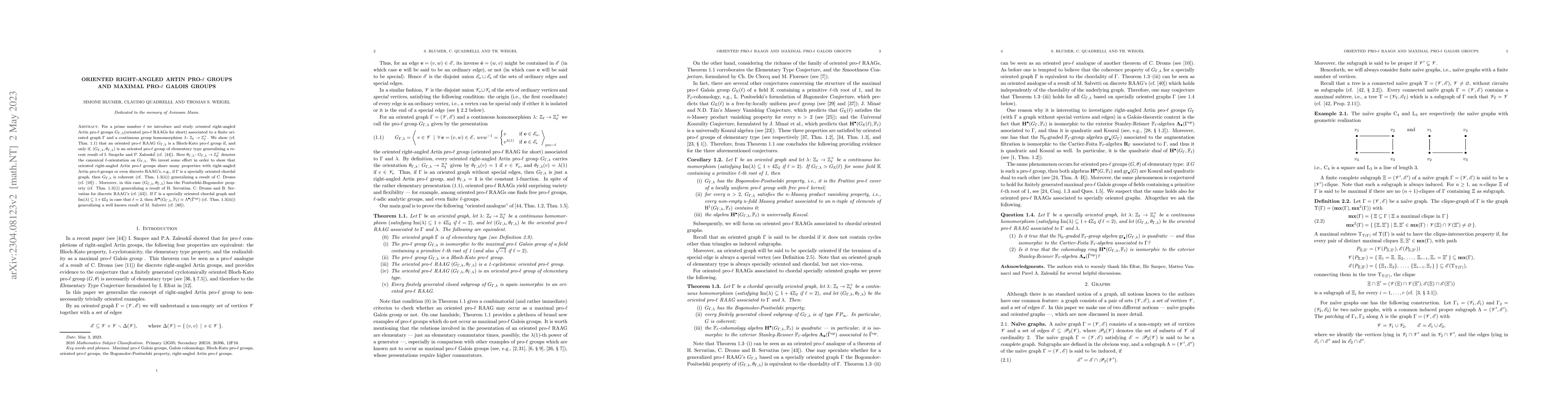 Thumbnail for Oriented right-angled Artin pro-$\ell$ groups and maximal pro-$\ell$
  Galois groups