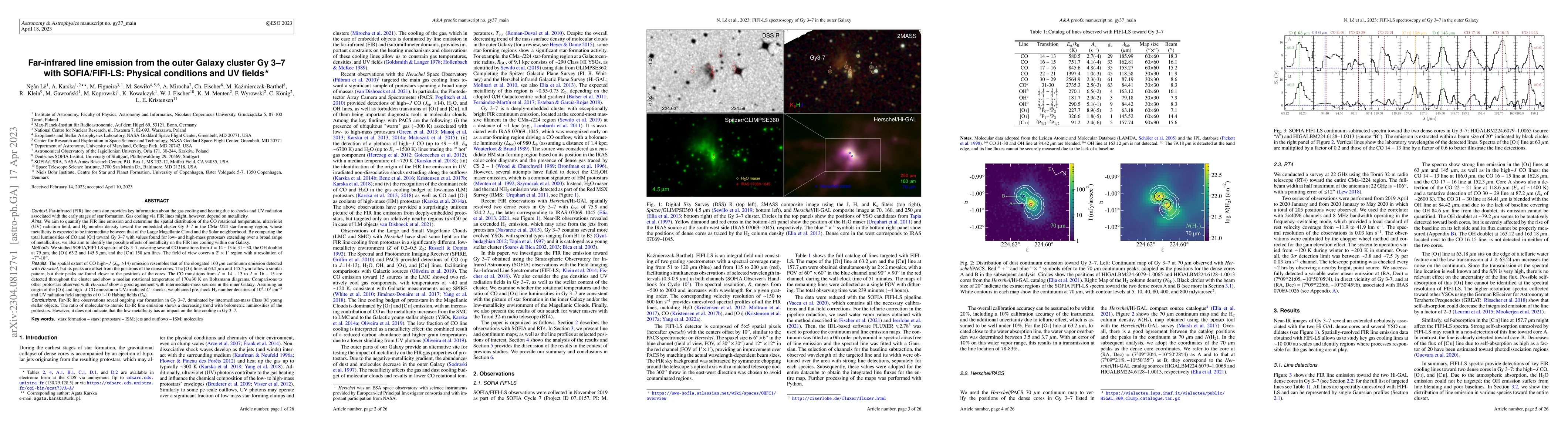Thumbnail for Far-infrared line emission from the outer Galaxy cluster Gy 3-7 with
  SOFIA/FIFI-LS: Physical conditions and UV fields