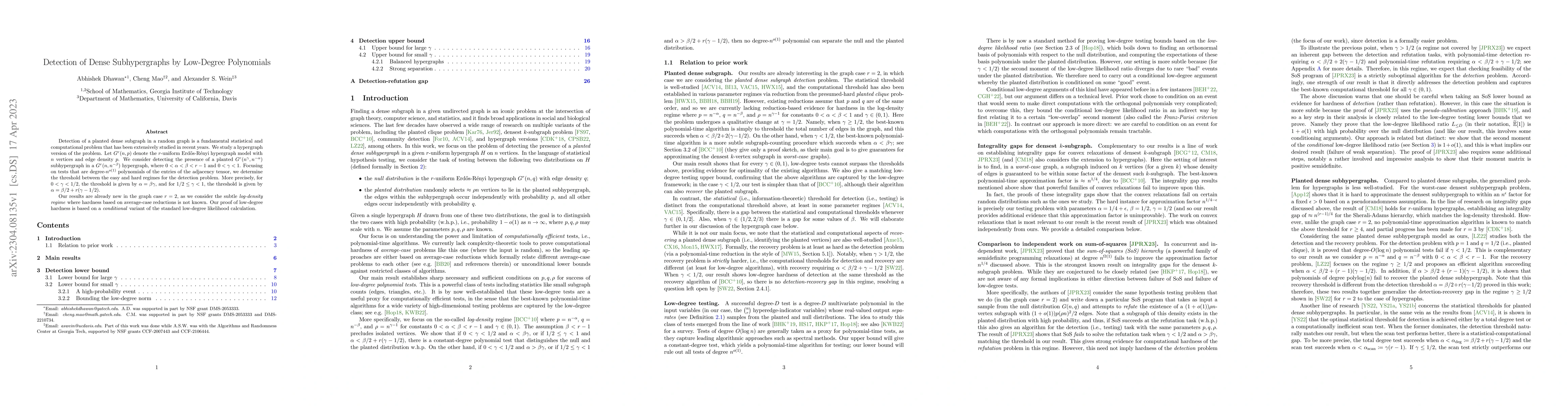 Thumbnail for Detection of Dense Subhypergraphs by Low-Degree Polynomials