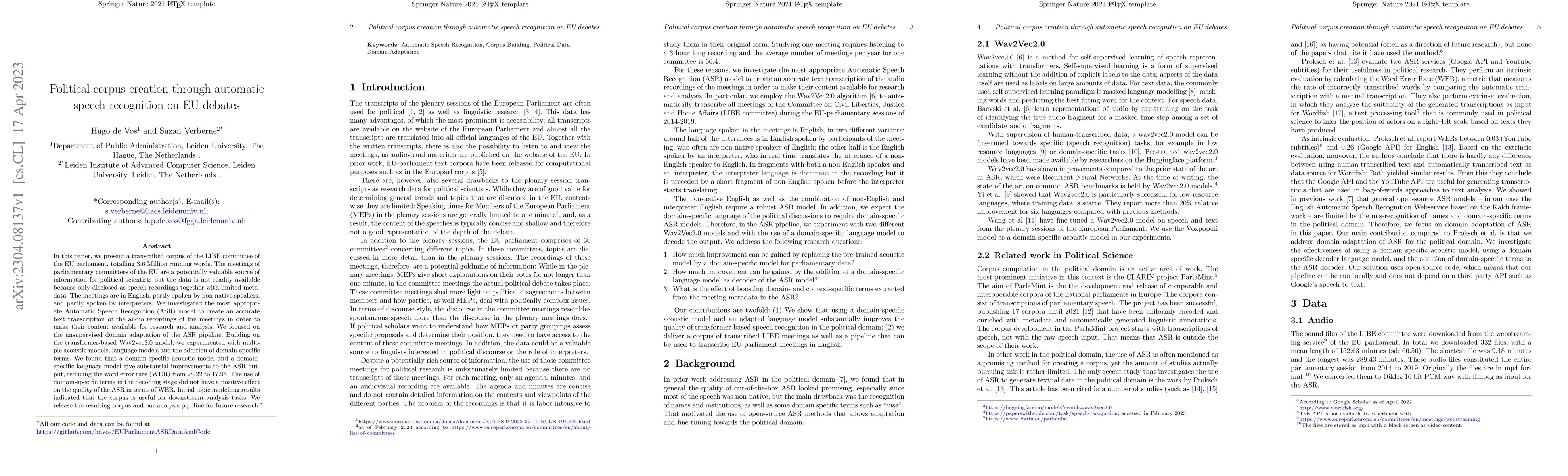 Thumbnail for Political corpus creation through automatic speech recognition on EU
  debates
