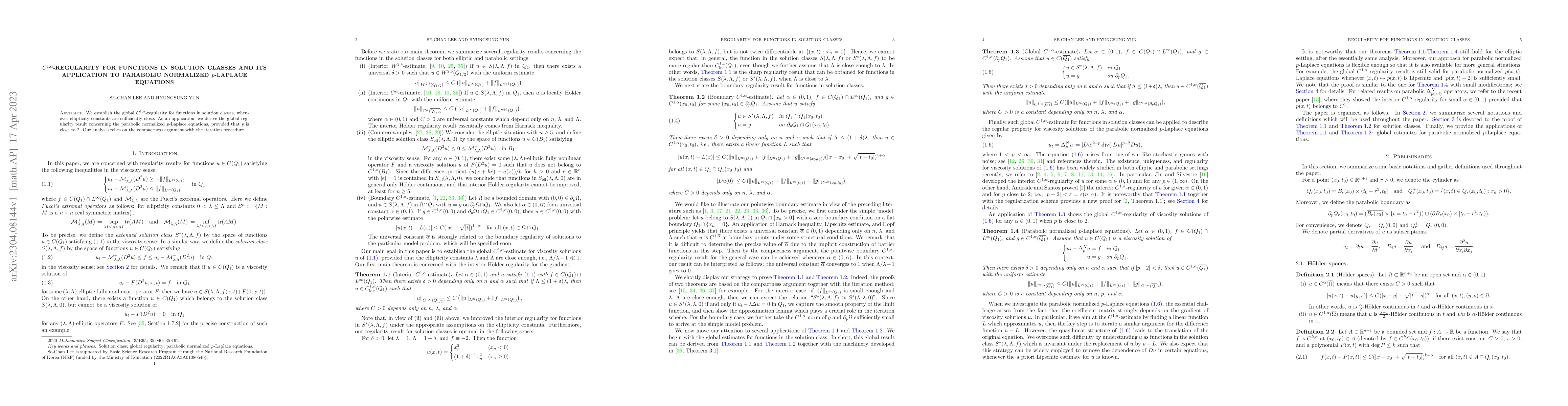 Thumbnail for $C^{1, \alpha}$-regularity for functions in solution classes and its
  application to parabolic normalized $p$-Laplace equations