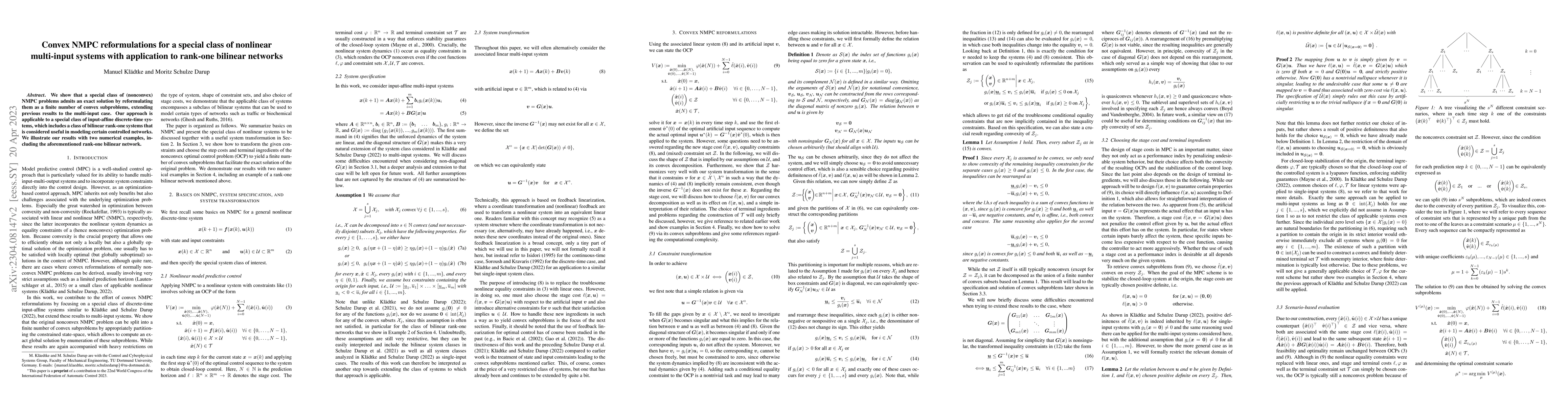 Thumbnail for Convex NMPC reformulations for a special class of nonlinear multi-input
  systems with application to rank-one bilinear networks