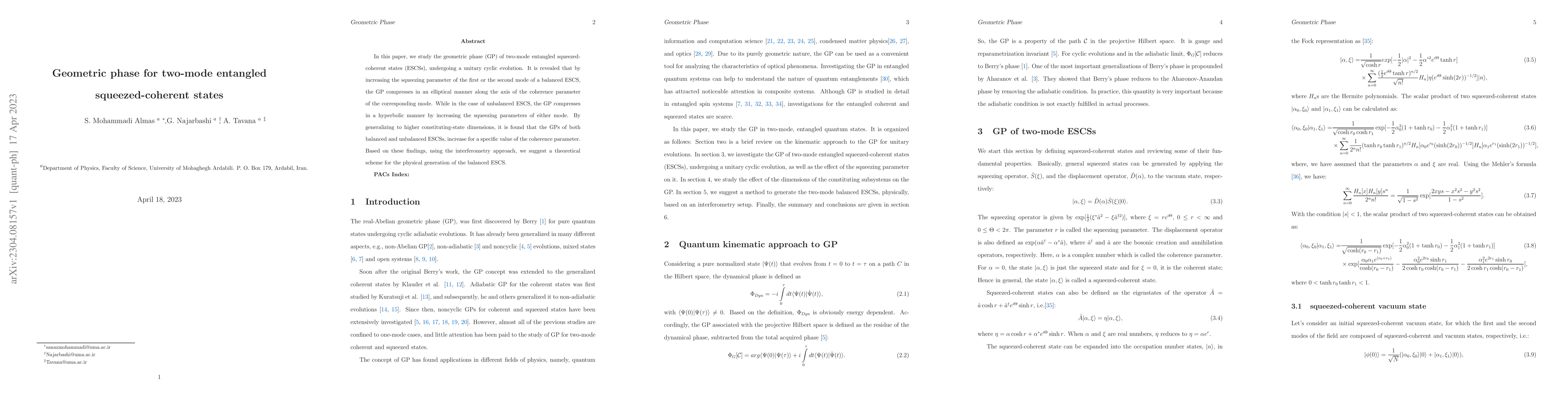Thumbnail for Geometric phase for two-mode entangled squeezed-coherent states