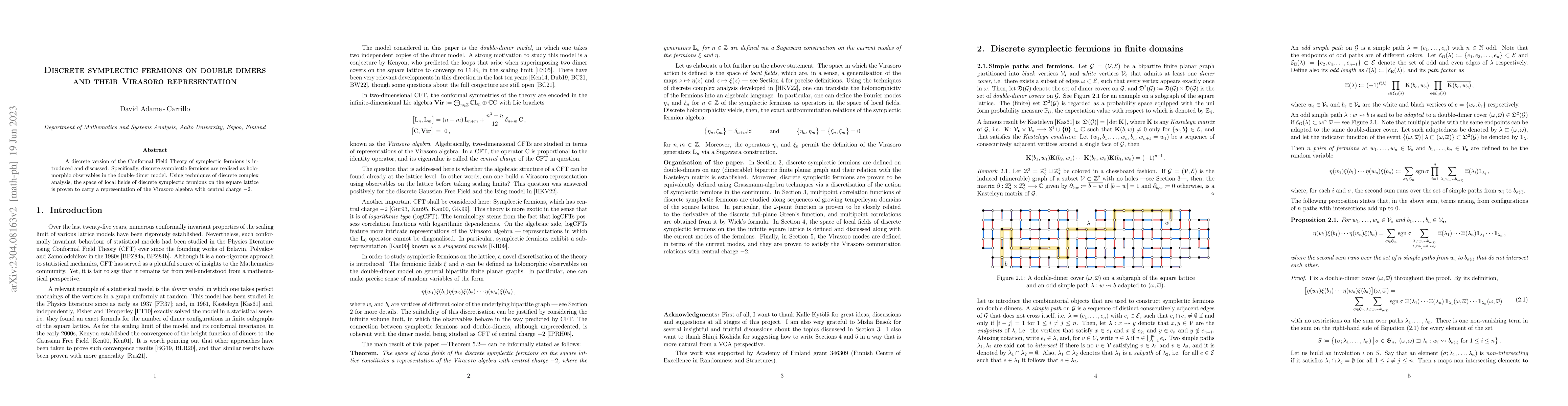 Thumbnail for Discrete symplectic fermions on double dimers and their Virasoro
  representation