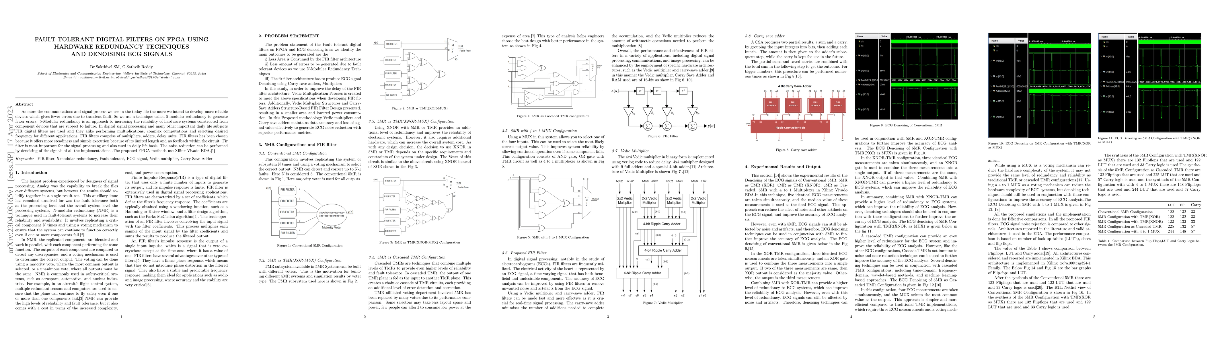Thumbnail for Fault Tolerant FPGA Implementation on Redundancy Techniques and ECG
  Denoising