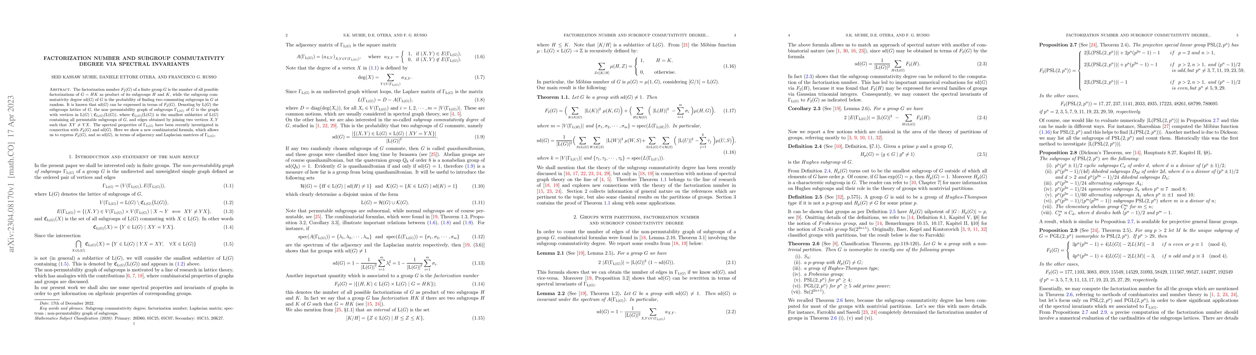 Thumbnail for Factorization number and subgroup commutativity degree via spectral
  invariants