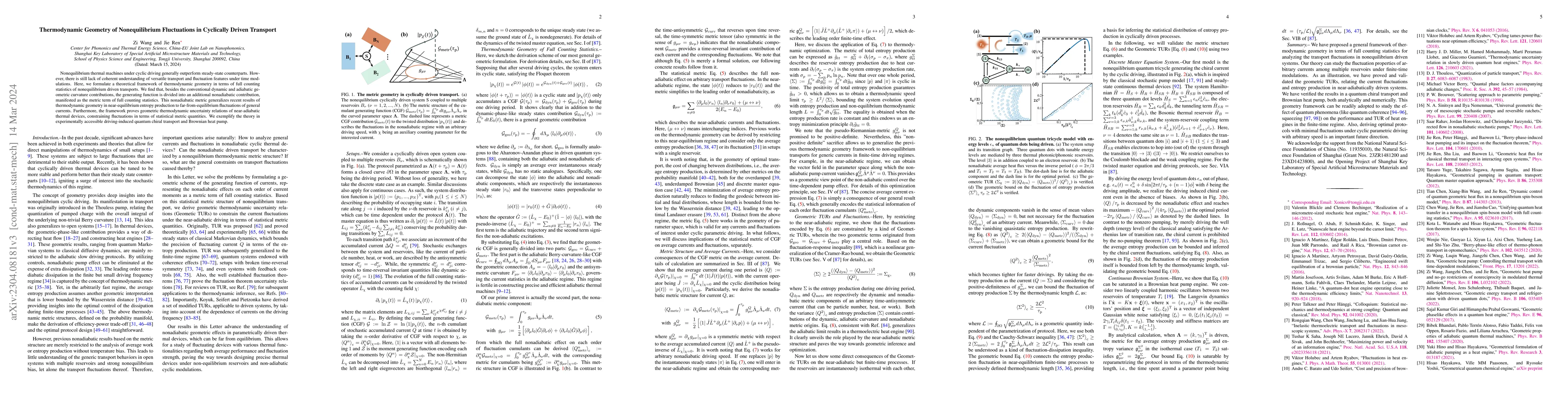 Thumbnail for Thermodynamic Geometry of Nonequilibrium Fluctuations in Cyclically
  Driven Transport