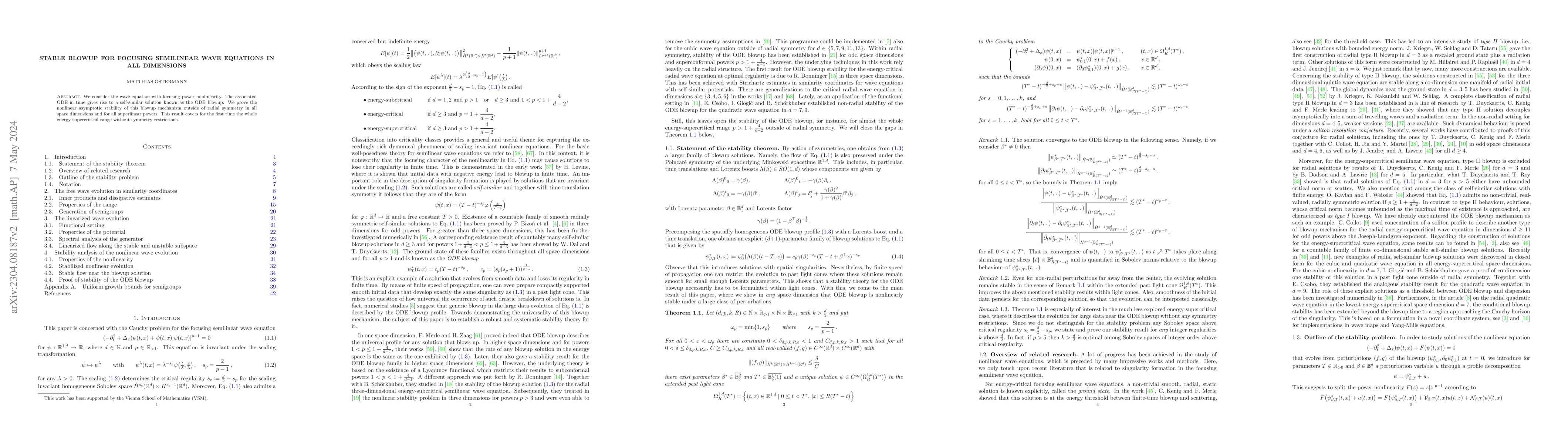 Thumbnail for Stable blowup for focusing semilinear wave equations in all dimensions