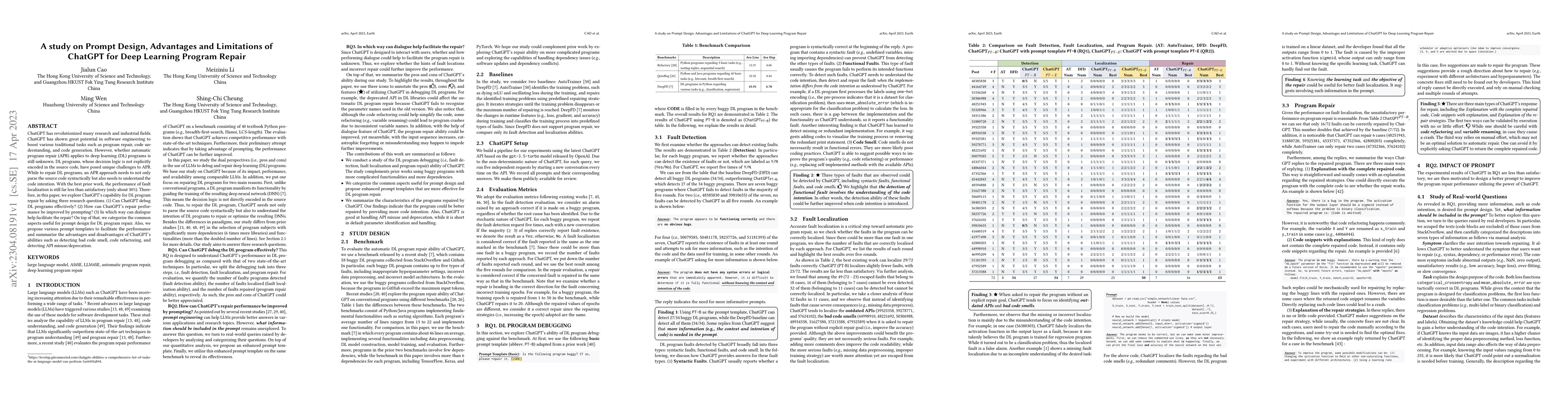 Thumbnail for A study on Prompt Design, Advantages and Limitations of ChatGPT for Deep
  Learning Program Repair