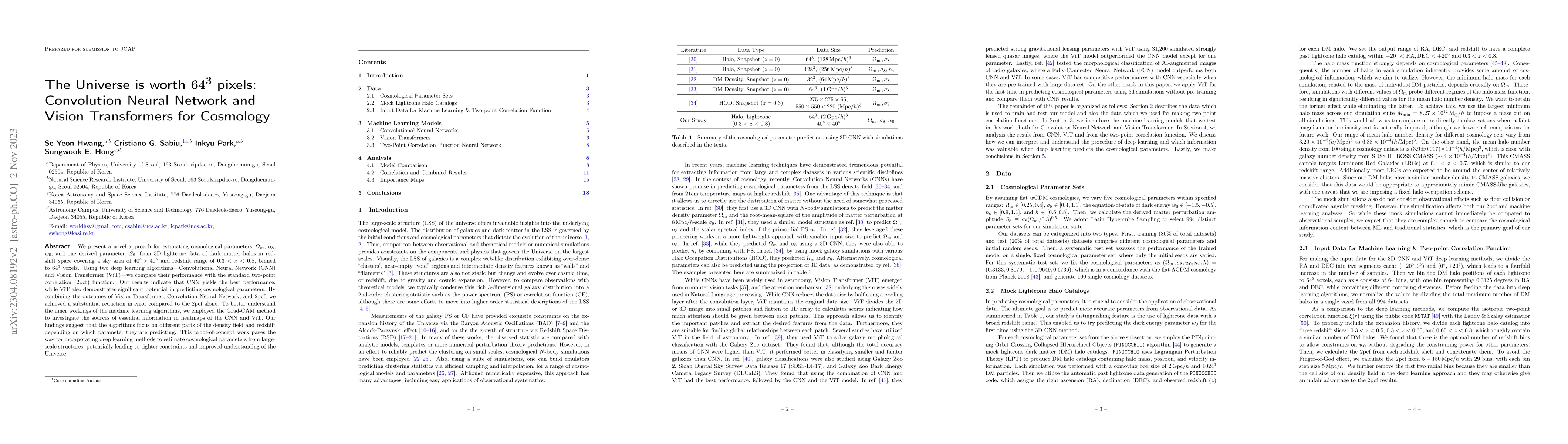Thumbnail for The Universe is worth $64^3$ pixels: Convolution Neural Network and
  Vision Transformers for Cosmology