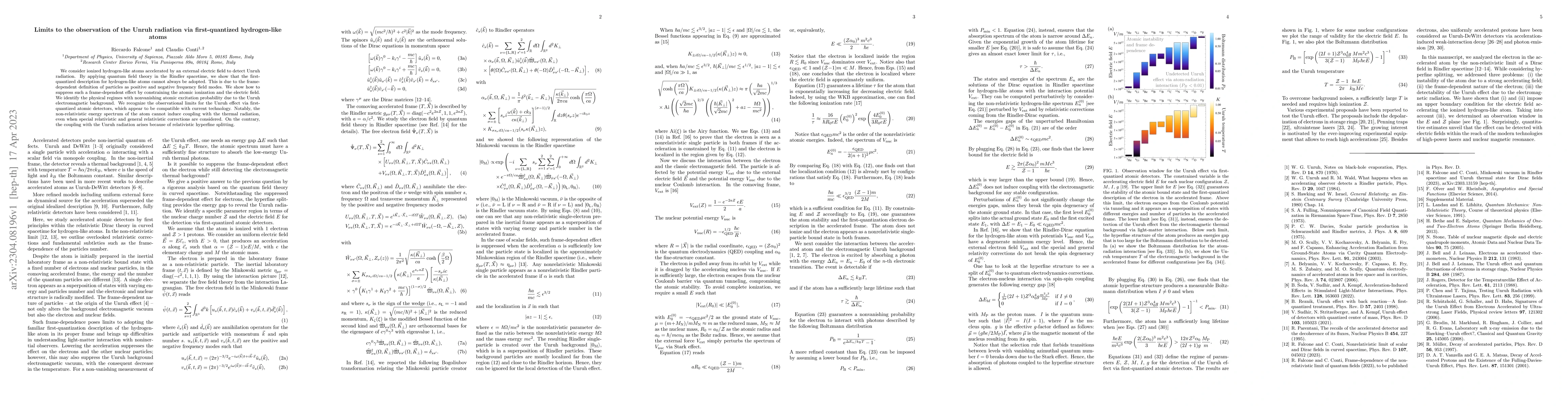 Thumbnail for Limits to the observation of the Unruh radiation via first-quantized
  hydrogen-like atoms