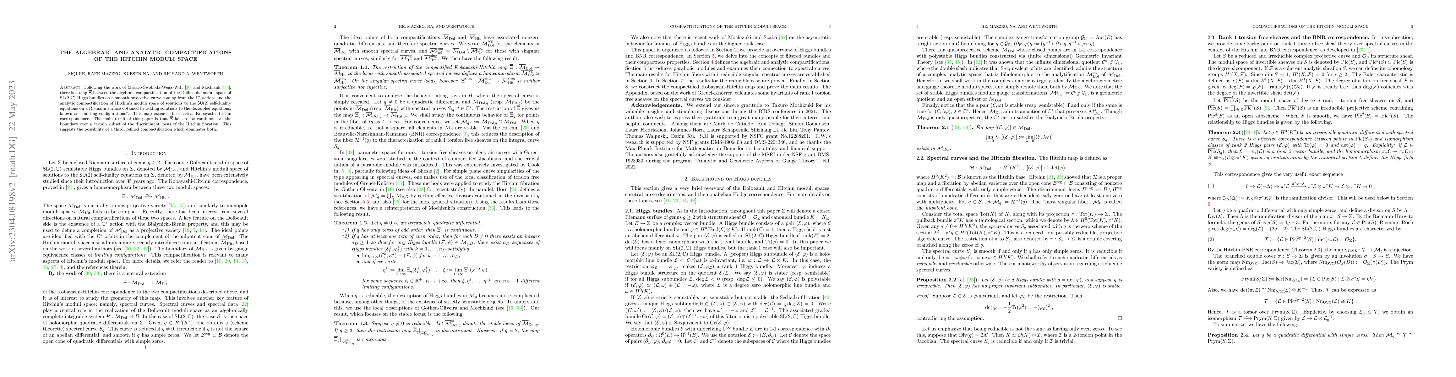 Thumbnail for The Algebraic and Analytic Compactifications of the Hitchin Moduli Space