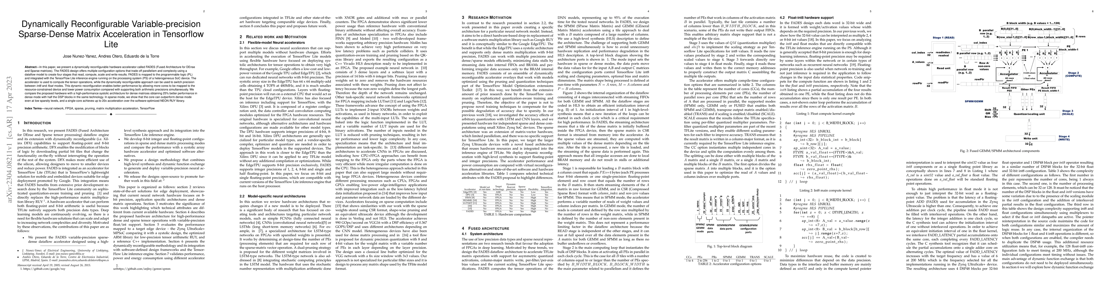 Thumbnail for Dynamically Reconfigurable Variable-precision Sparse-Dense Matrix
  Acceleration in Tensorflow Lite