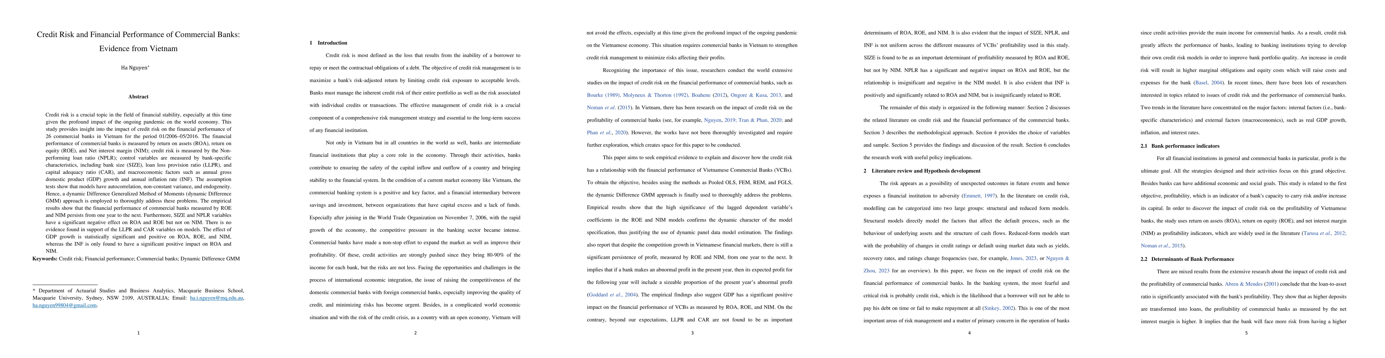 Thumbnail for Credit Risk and Financial Performance of Commercial Banks: Evidence from
  Vietnam
