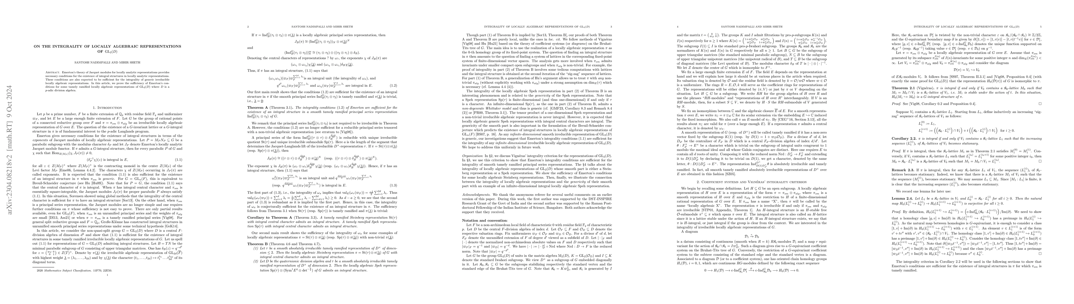 Thumbnail for On the integrality of locally algebraic representations of
  $\mathrm{GL}_{2}(D)$