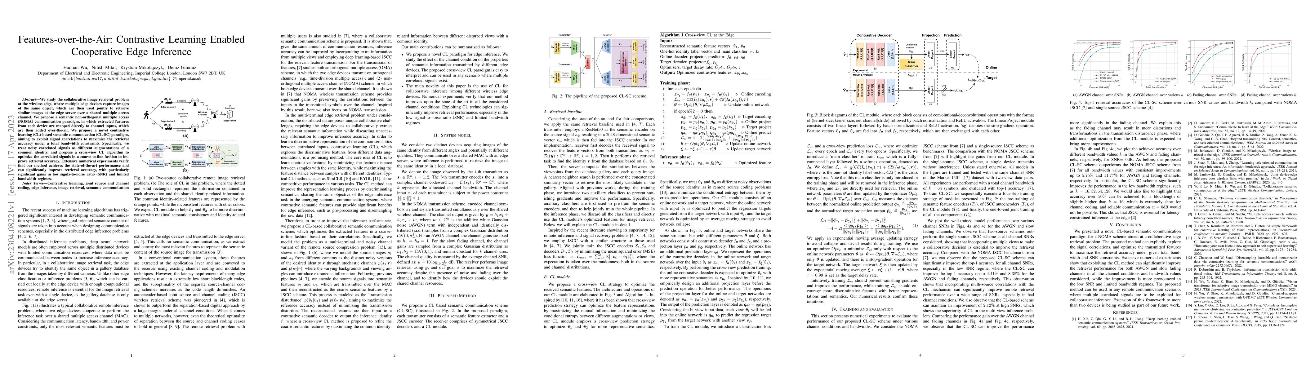 Thumbnail for Features-over-the-Air: Contrastive Learning Enabled Cooperative Edge
  Inference