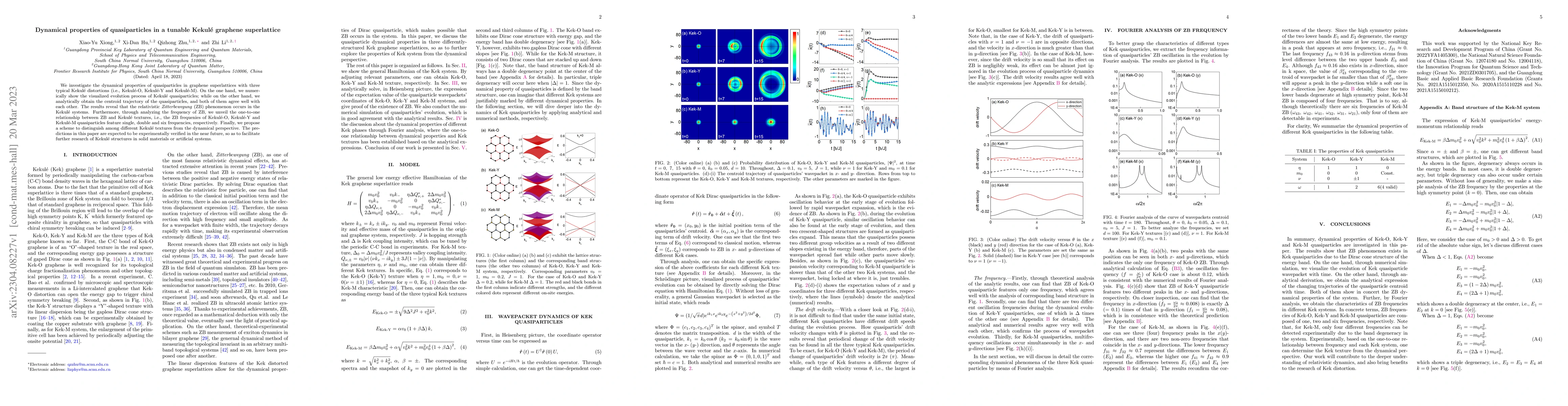 Thumbnail for Dynamical properties of quasiparticles in a tunable Kekul\'{e} graphene
  superlattice