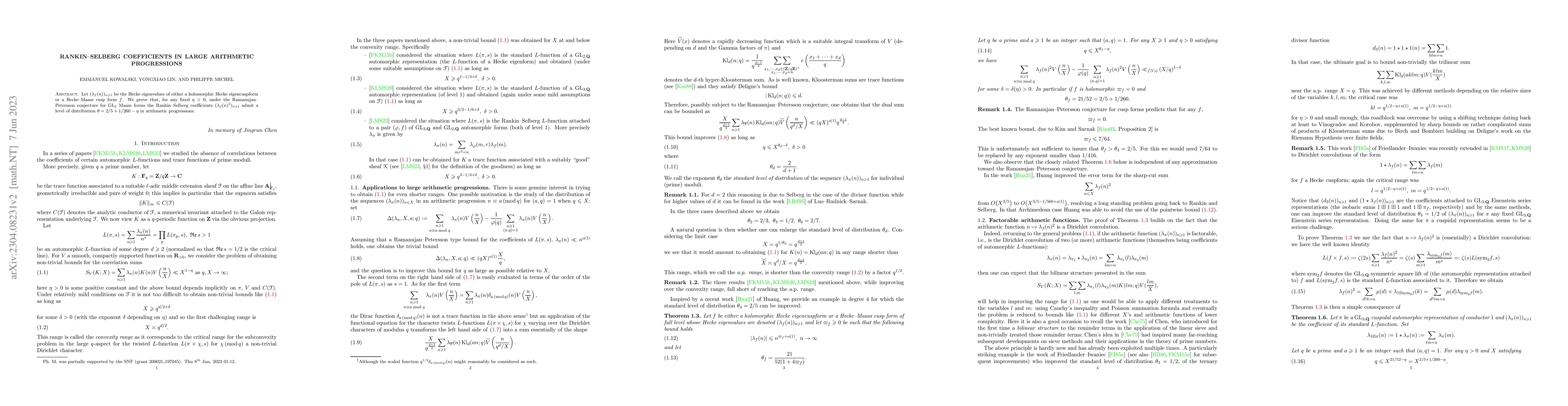 Thumbnail for Rankin-Selberg coefficients in large arithmetic progressions