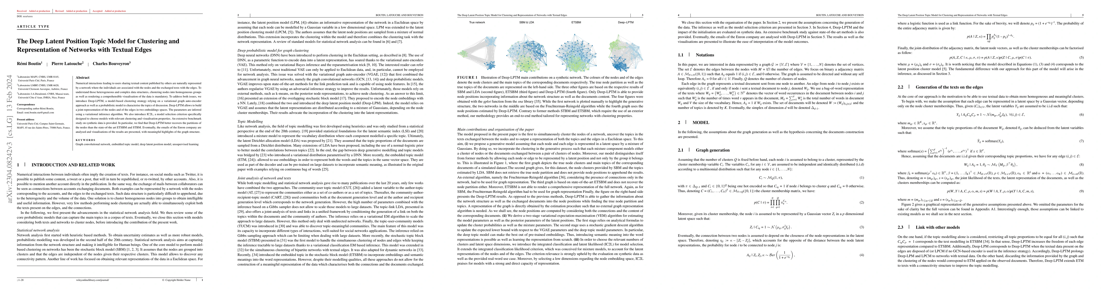 Thumbnail for The Deep Latent Position Topic Model for Clustering and Representation
  of Networks with Textual Edges
