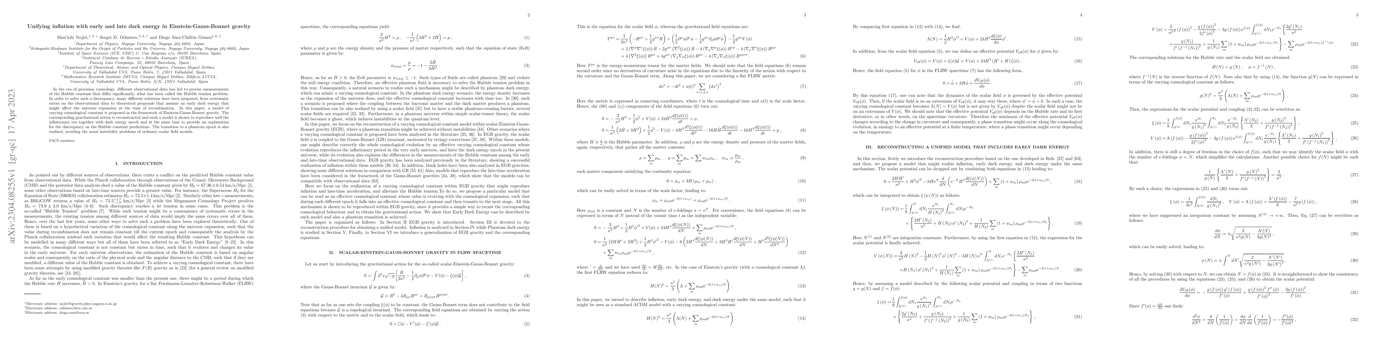 Thumbnail for Unifying inflation with early and late dark energy in
  Einstein-Gauss-Bonnet gravity