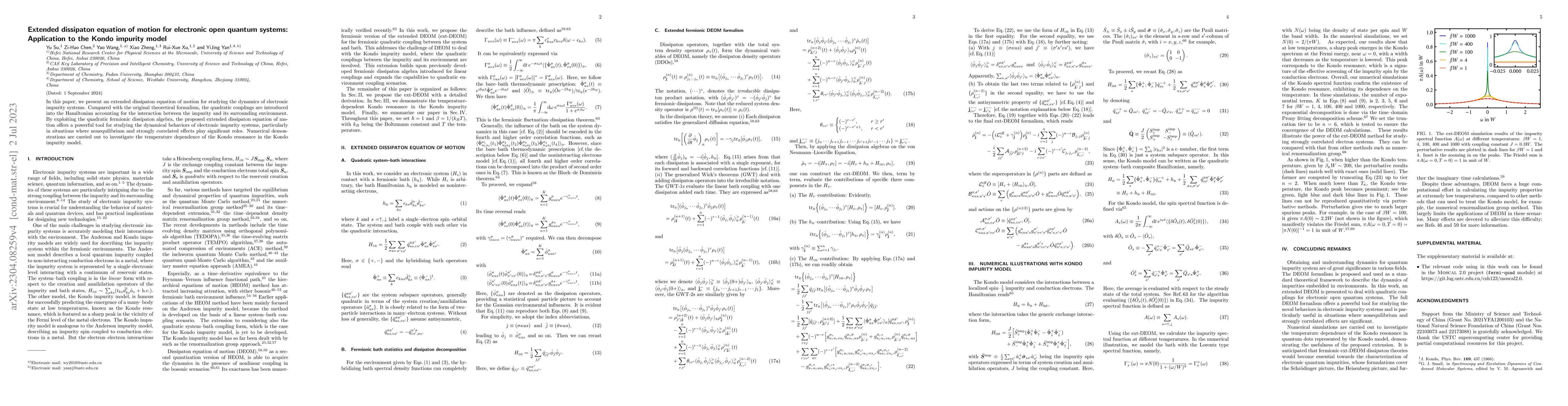 Thumbnail for Extended dissipaton equation of motion for electronic open quantum
  systems: Application to the Kondo impurity model