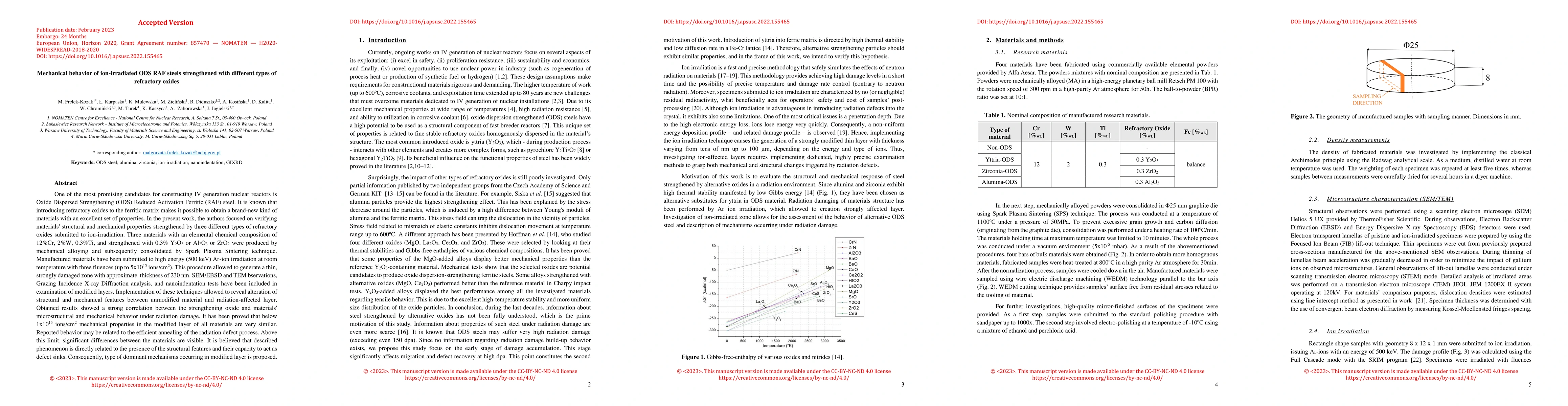 Thumbnail for Mechanical behavior of ion-irradiated ODS RAF steels strengthened with
  different types of refractory oxides