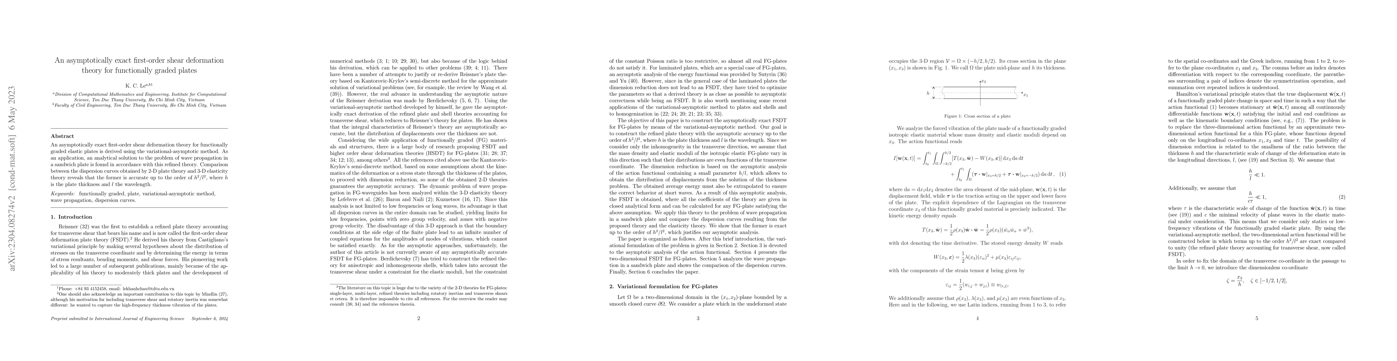 Thumbnail for An asymptotically exact first-order shear deformation theory for
  functionally graded plates