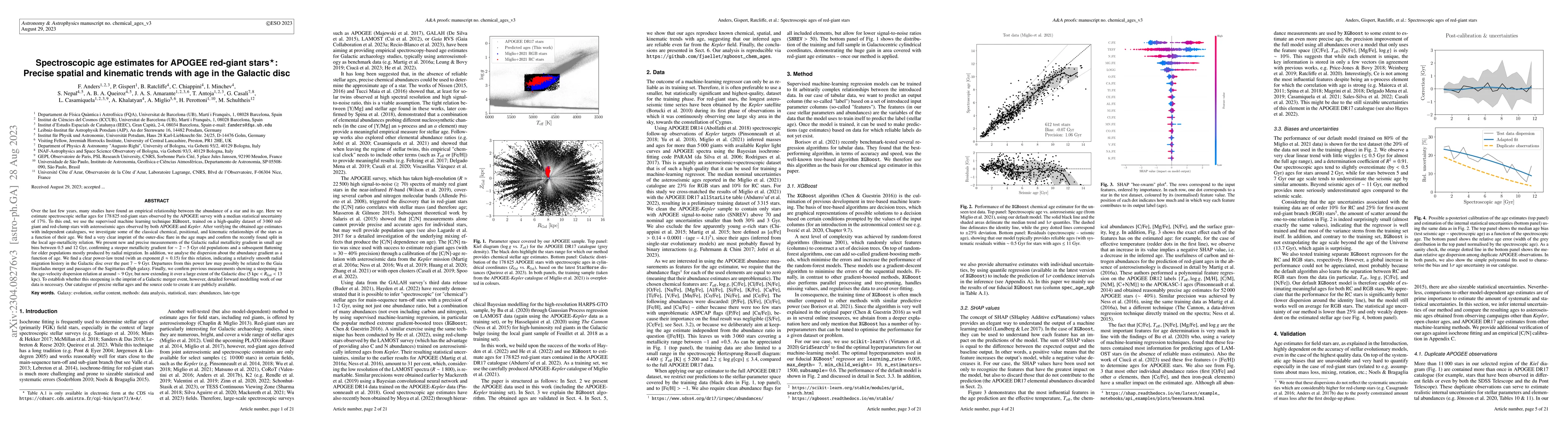 Thumbnail for Spectroscopic age estimates for APOGEE red-giant stars: Precise spatial
  and kinematic trends with age in the Galactic disc