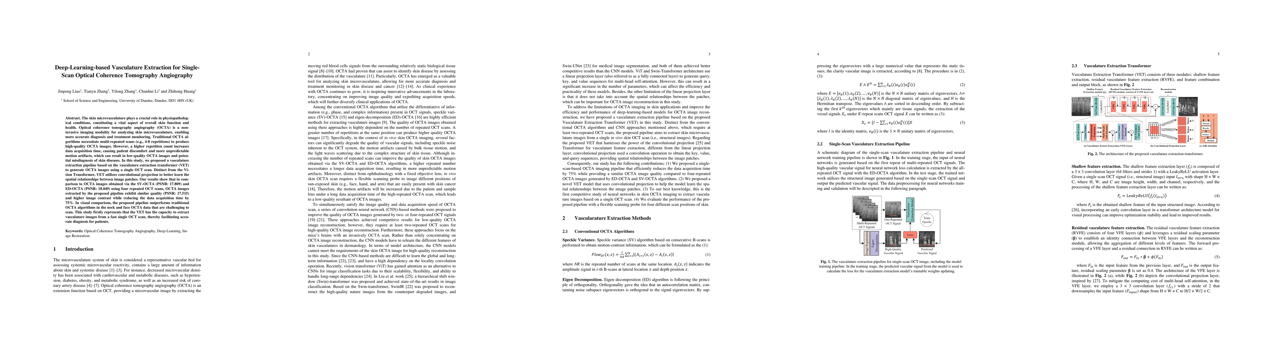 Thumbnail for Deep-Learning-based Vasculature Extraction for Single-Scan Optical
  Coherence Tomography Angiography