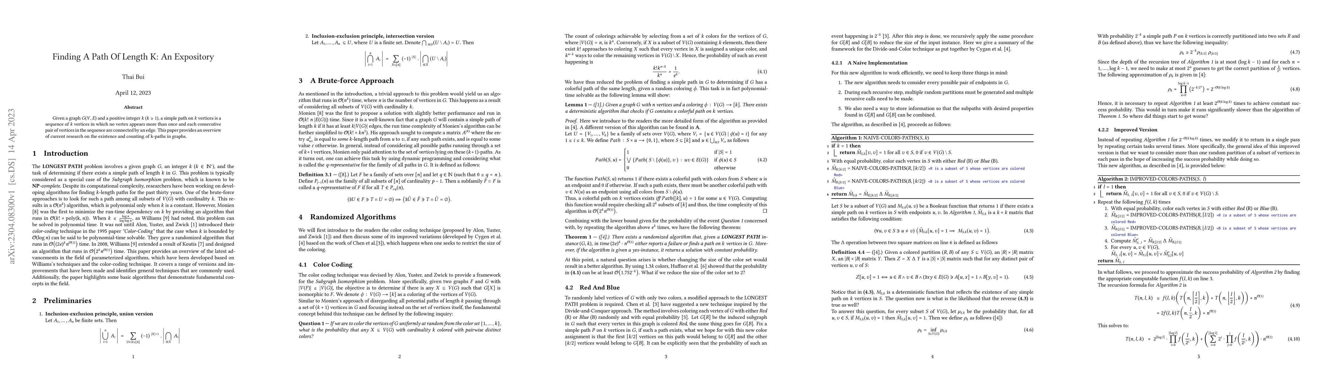 Thumbnail for Finding A Path Of Length k: An Expository