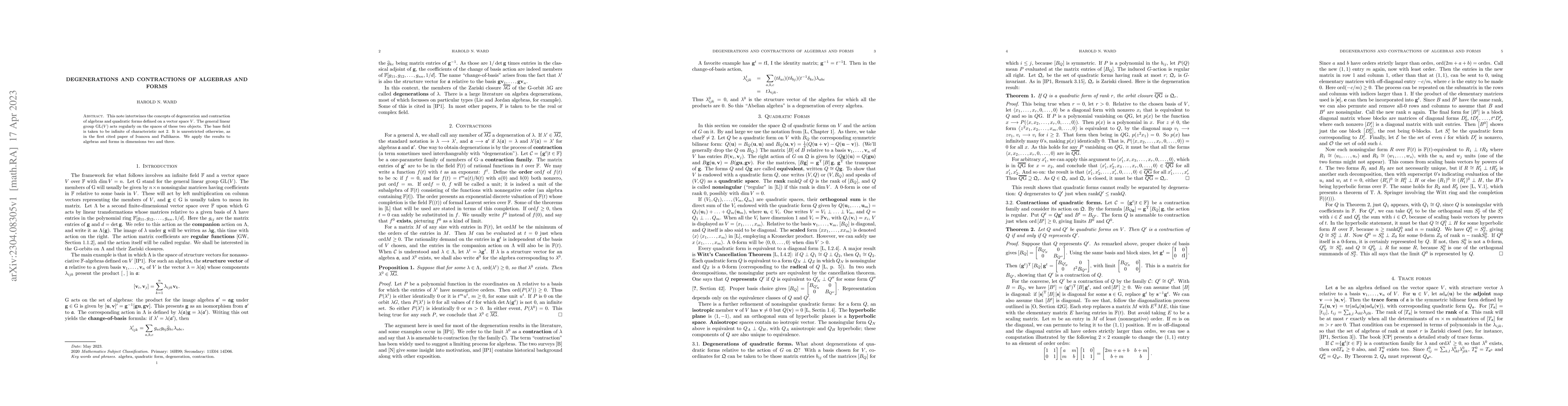 Thumbnail for Degenerations and contractions of algebras and forms