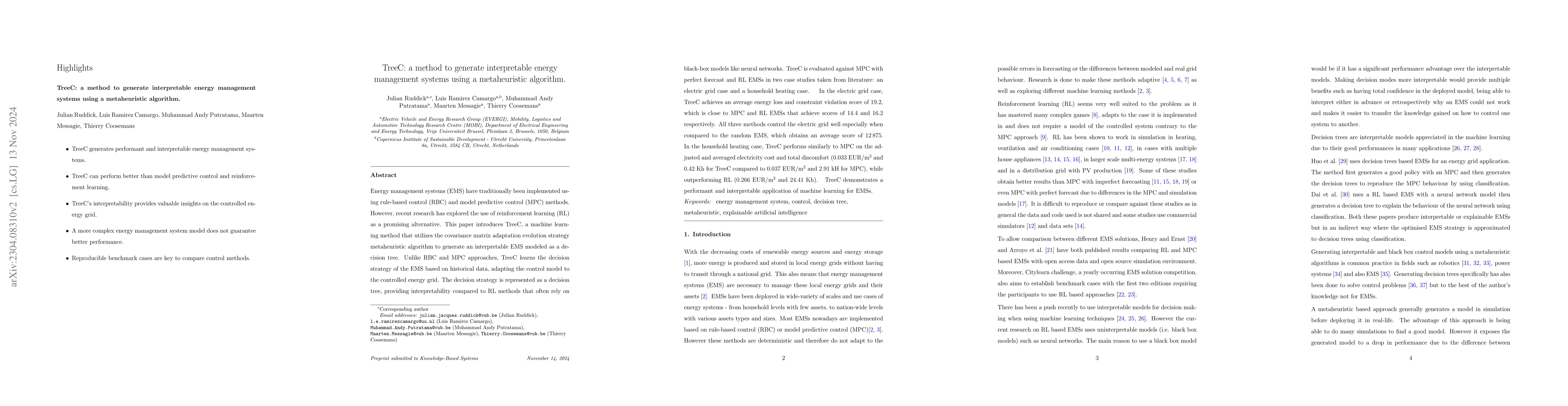 Thumbnail for TreeC: a method to generate interpretable energy management systems
  using a metaheuristic algorithm