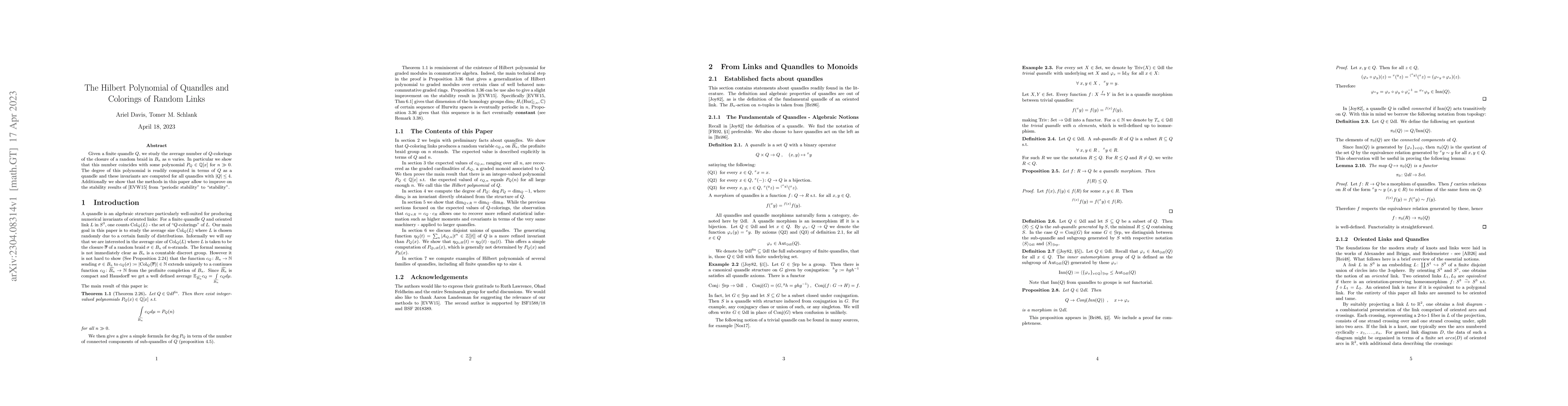 Thumbnail for The Hilbert Polynomial of Quandles and Colorings of Random Links