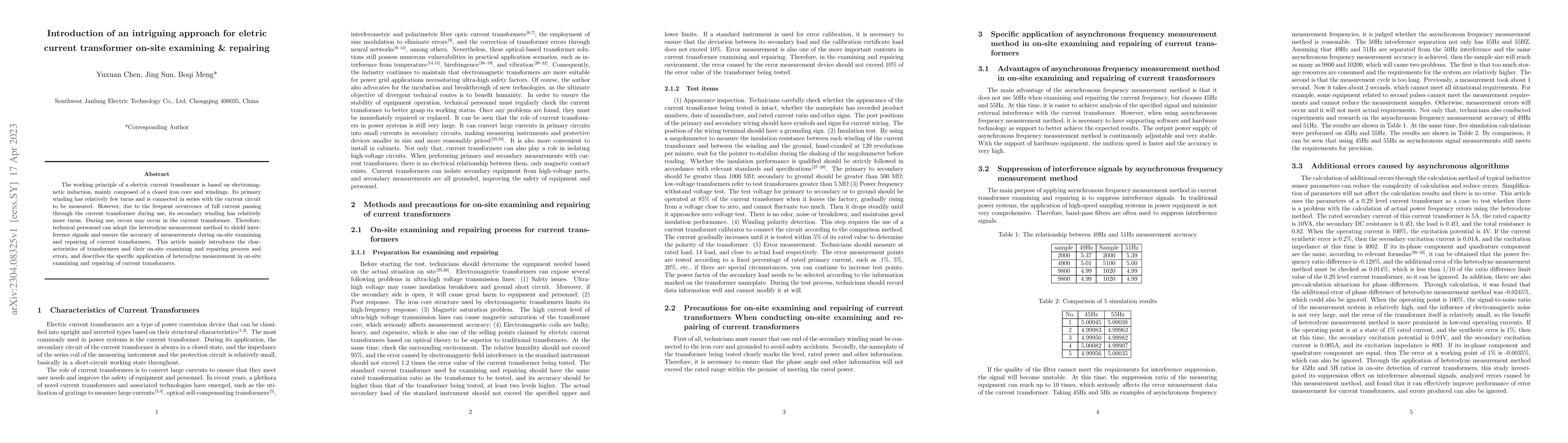 Thumbnail for Introduction of an intriguing approach for eletric current transformer
  on-site examining repairing