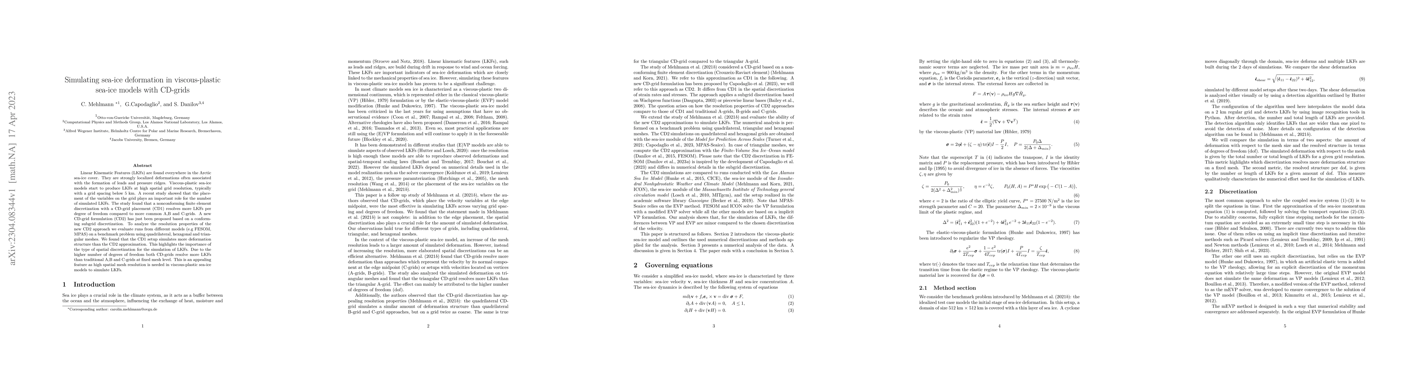 Thumbnail for Simulating sea-ice deformation in viscous-plastic sea-ice models with
  CD-grids
