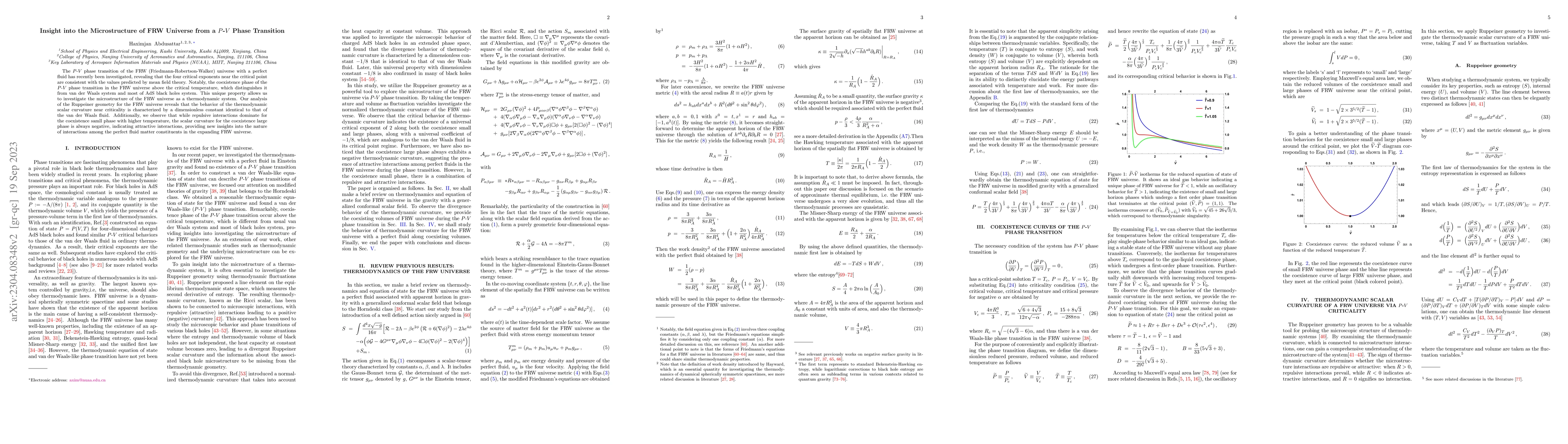 Thumbnail for Insight into the Microstructure of FRW Universe from a $P$-$V$ Phase
  Transition