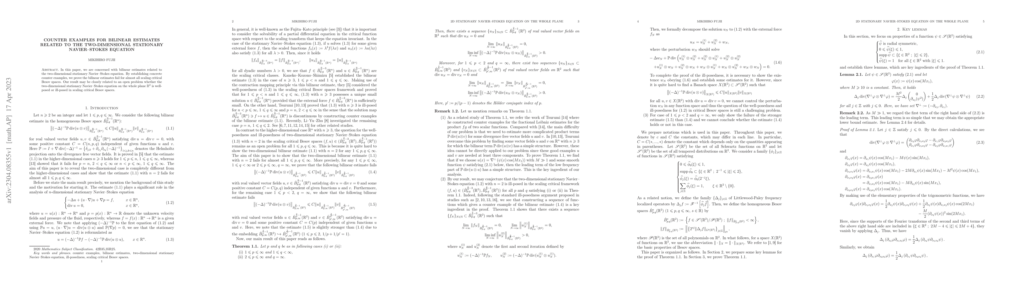 Thumbnail for Counter examples for bilinear estimates related to the two-dimensional
  stationary Navier--Stokes equation