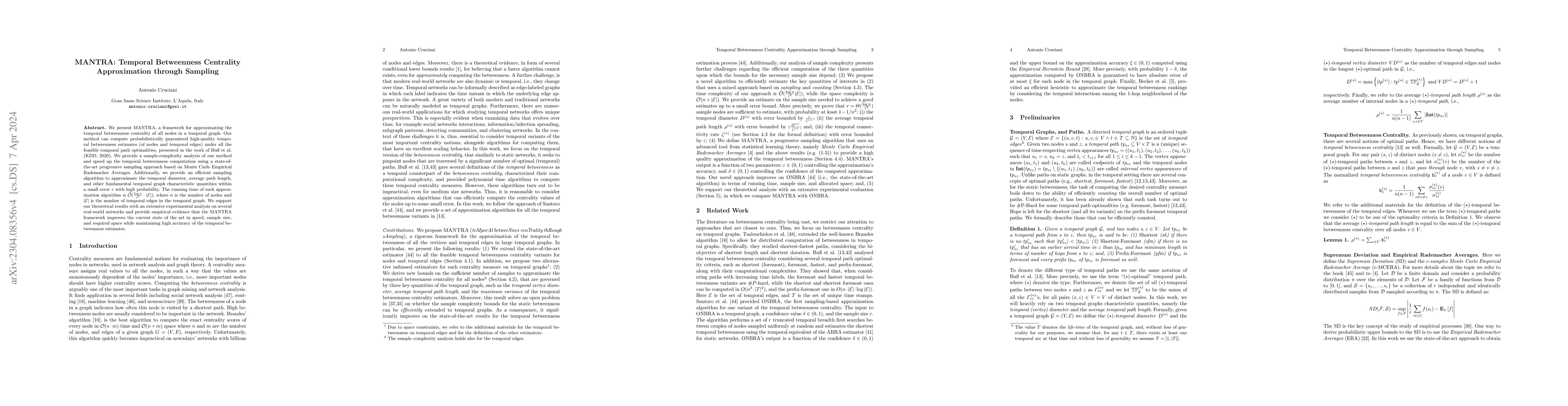 Thumbnail for MANTRA: Temporal Betweenness Centrality Approximation through Sampling
