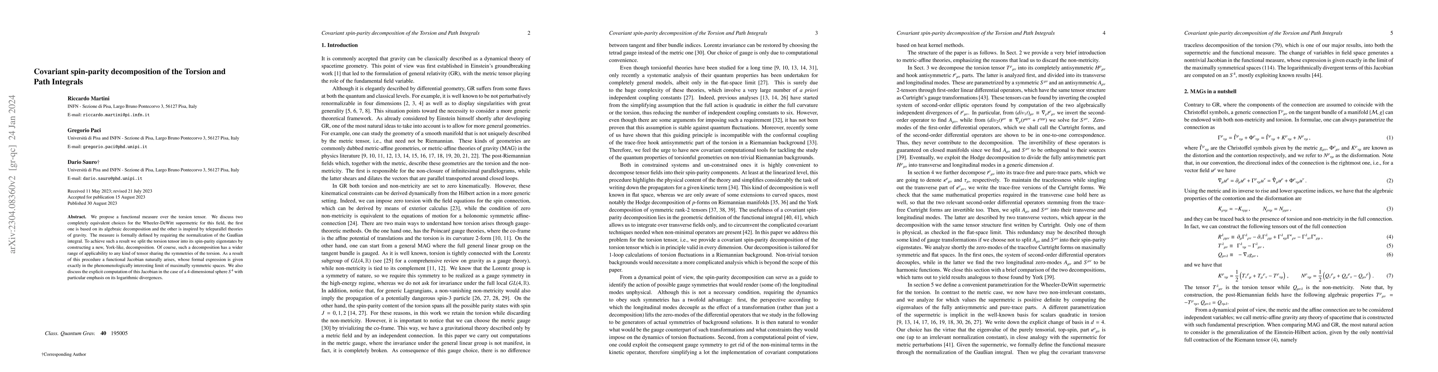 Thumbnail for Covariant spin-parity decomposition of the Torsion and Path Integrals